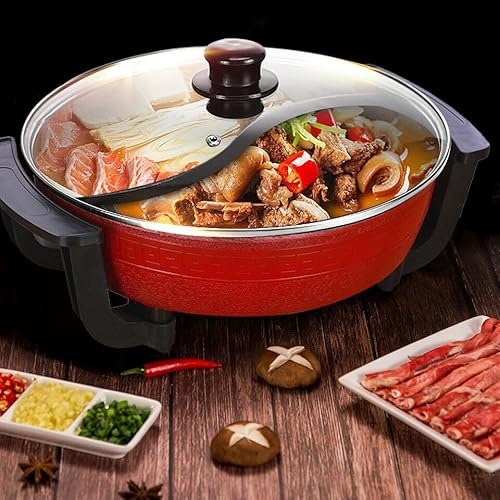 6l Home Elektrischer Fondue-Topf 1300w Elektrischer Fondue-Topf mit Deckel Yin Yang Fondue-Topf Chinesischer Fondue-Topf Küchenarbeitsplatte Topf Kochtopf Rot