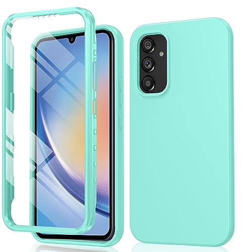 FNTCASE for Samsung A34 5G Case: Dual Layer Shockproof Drop Protection Galaxy Phone - 360 Military Grade Protective Mobile Cover Rugged Matte Heavy Duty Slim TPU (Z-Green)