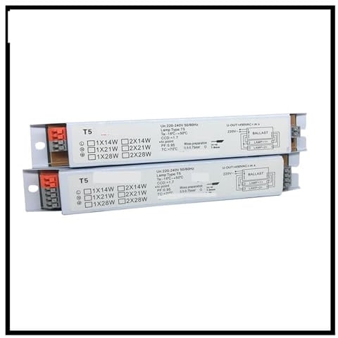 FANNIXI balasto electrónico 2 uds 220-240V AC 1x14W/1x28W/2x14W/2x28W balastro electrónico T5 de Amplio Voltaje balastos de lámpara Fluorescente(T5 2x28W)