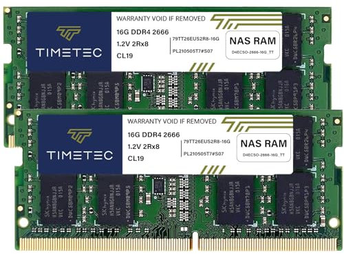 Timetec DDR4-2666 32GB KIT(2x16GB) Ricambio per Synology D4ECSO-2666-16G DDR4 ECC Unbuffered SODIMM 2666MHz PC4-21300 260 Pin 1.2V CL19 Dual Rank 2Rx8 Aggiornamento Memoria RAM (D4ECSO-2666-16)