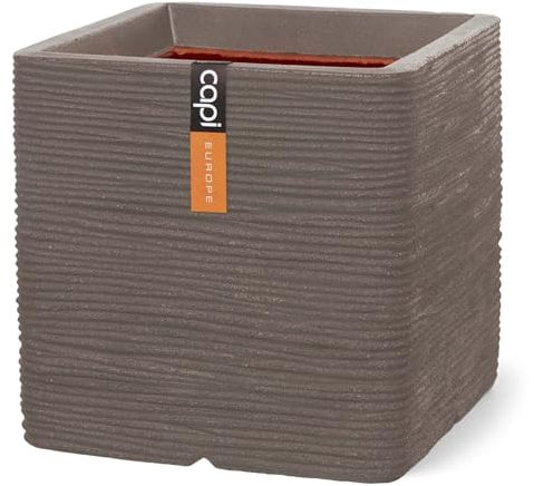 Capi Europe - Blumentopf quadratisch Rib NL - 30x30 - Warm Taupe - Öffnung Ø24 - Blumentopf für den Innen- und Außeneinsatz - Bruchsicher - 100% recycelbar - KWTR902