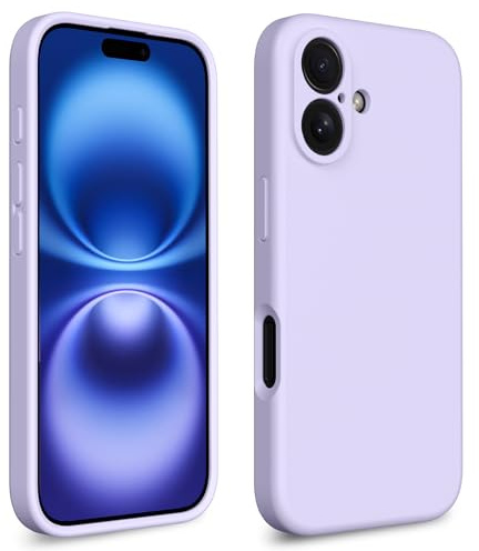 CALOOP Slim-Fit for iPhone 16 Case,Skin Soft Liquid Silicone,Sturdy Hard Frame Shockproof Cover with Anti-Scratch Microfiber Lining,Full Protection for Screen and Lens,6.1 inch,Lilac Purple