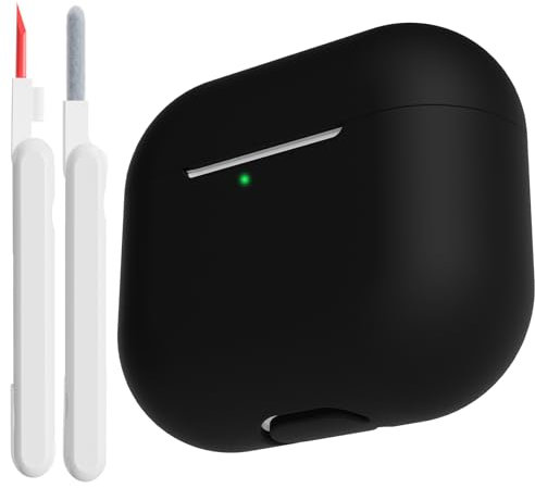 KOKOKA Case Cover Compatible for AirPods 3rd Generation 2021 with Cleaner Kit, Soft Silicone Full Body Shock Absorbing Protective Case for Airpods 3 with Cleaning Pen, Front LED Visible, Black