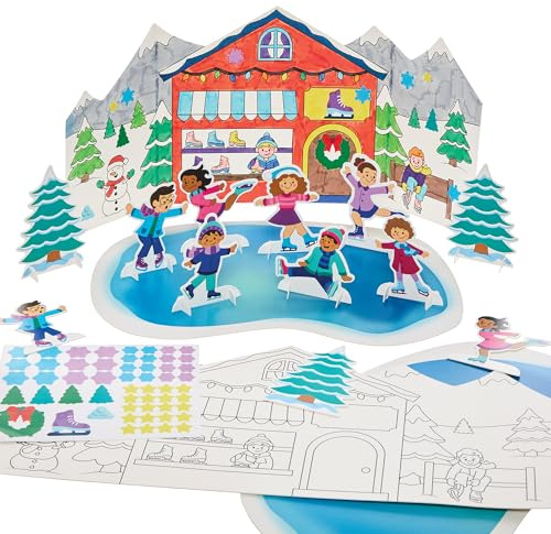 Baker Ross FN333 Winter Ice Skating Colour in 3D Scene Kits - Pack of 2, Christmas Arts and Crafts, Christmas Entertainment for Kids