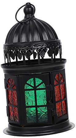 Levemolo Kronleuchter Aus Buntglas Farbige Kerzenhalter Kerzenleuchter Vintage Hängende Laterne Teelichthalter Antike Kerzenlampe Kerzenlaterne Für Den Außenbereich Weißblech Black