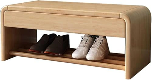 XFQZJG Schuhbank aus Massivholz für den Eingangsbereich mit Schublade, 2 Ebenen, Robustes Schuhregal, Aufbewahrungsbank, platzsparender Schuhschrank für Flur, Schlafzimmer, Wohnzimmer