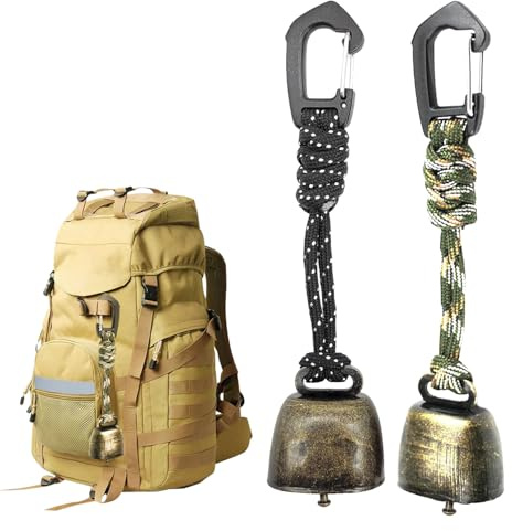 Srvauyea 2 Pièces Cloche Anti Ours, Petite Cloche à Suspendre, Montagne Escalade Cloche Mini, Mini Cloches de Vache en Métal pour Randonnée en Plein air, Pendentif Sac à Dos, Collier Animal