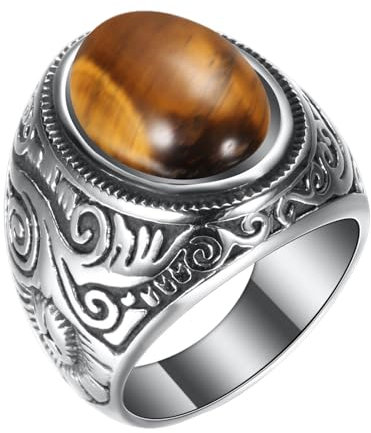 Ringe Mit Ketten Muster für Männer Stahl eingelegt drei Farben Ring Männer dominant Opal Ring Arabische Ringe Herren (A, E)