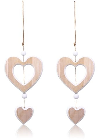 2Stück Fensterdeko Hängend Holz Dekoherz Fensterdeko Dekoanhänger,Herz Deko Holz Anhänger Hängende,Deko Herzen zum Aufhängen,Holzherzen Hängedeko Fenster Deko Hängen für Hochzeit/Wohnzimmer Dekohänger