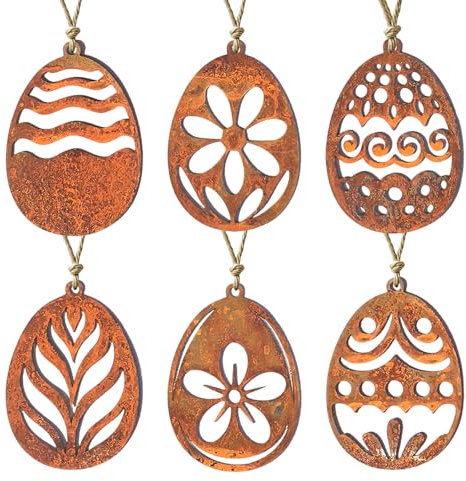 6 Stück Set Osterdeko Ostereier Rost, Größe 10x7cm, Ostereier Zum Aufhängen, Osterdeko Zum Aufhängen, Osterdeko Outdoor, Deko Zum Aufhängen Mit Seil Für Ostern Party Dekorationen