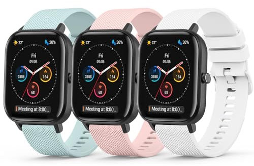 Amzpas 3 Stück Armband für Amazfit GTS 2 Mini/Amazfit GTS 4 Mini Armband,20mm Silikon Ersatzarmbänder Uhrenarmband für Amazfit GTS 2/GTS 3/GTS 4/GTS 2e/GTS(Rosa/Weiss/Hellgrün)