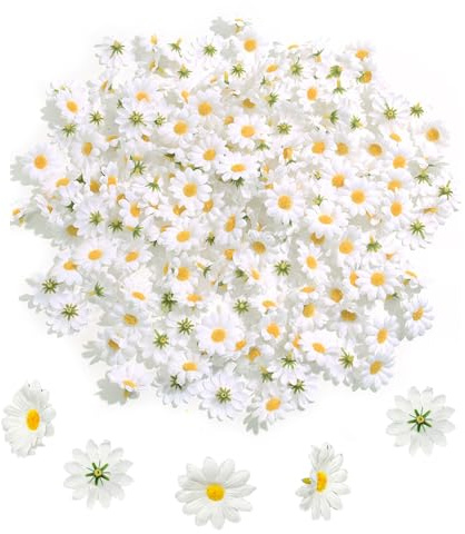 TUONYIS 200 Stück Kunstblumen Gänseblümchen Weiße 4cm Seide Gänseblümchen Blütenköpfe, Kunstblumen, Gänseblümchen Deko, Daisy Deko für Hausgarten Hochzeit Feste Partei Haus DIY Scrapbooking (Weiß)