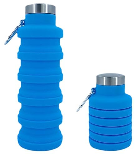 Botella de Agua de Silicona, 500ml Botella de agua plegable a prueba de fugas, Taza de agua deportiva de silicona, Portátil Taza agua Plegable para Exterior Viajar Cámping Gimnasio (Azure)