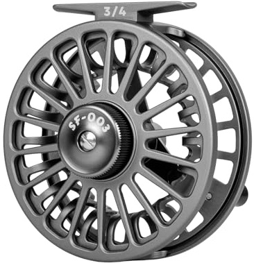 SF SF-003 3/4wt Fliegenfischrolle mit Gehäuse aus Aluminiumlegierung, leicht austauschbare Spule für Süßwasser, matt rotgussgraue Fliegenrolle, ideal für Angler Aller Niveaus