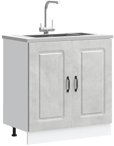 HOMTAKIE Mueble bajo fregadero Kalmar Gris hormigón Madera de ingeniería