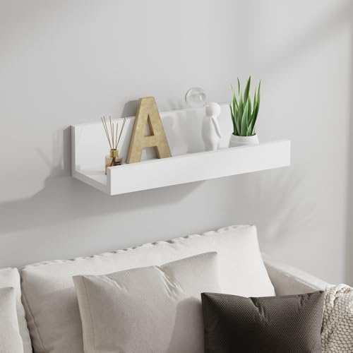 AVC Designs Floating Shelves, 40cm Shelves for wall, Wood Wall Shelves, Wooden Shelves for Bathroom, Bedroom, Office, Living Room, Kitchen, etc (1, White)
