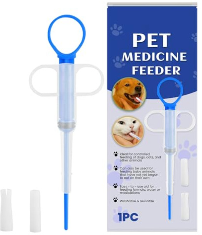 Pill Plunger for Cats, Soft-Tip Silicone Liquid Feeder, 2.36 x 5.91 inches, Leak-Proof Syringe Tool, Small Pets, Easy Paste Medication Applicator, Puppies, and At-Home Animal Care