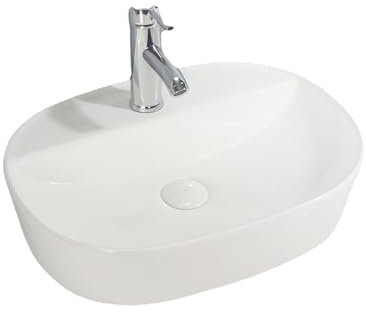 Cuarto de baño Lavabo de baño moderno simple ovalado encimera arte lavabo lavabo de cerámica en mueble de baño con grifo Cuarto de baño Lavabo