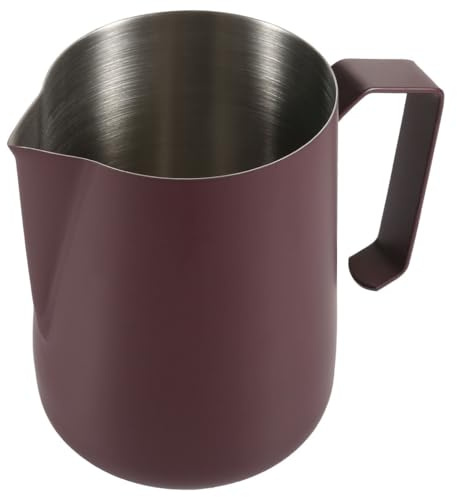 Milk Frothing Pitcher, 450ml/15.2oz Espresso Steaming Pitcher, Stainless Steel Milk Frother Steamer Cup for Latte Art (Purple)