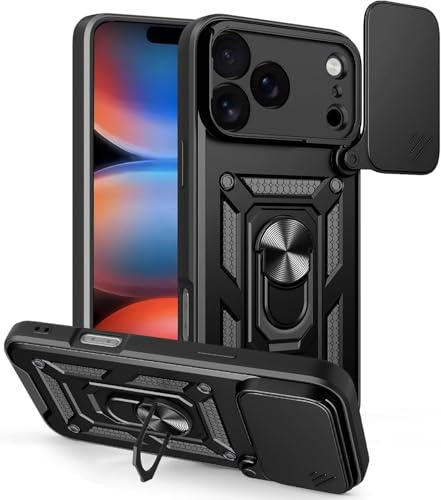 for Iphone 17 Pro Max Phone Case, Shockproof Case with Camera Lens Protection, Protective Ring Armour Cover [Kickstand], Phone Case for Apple iPhone 17 Pro Max - Black
