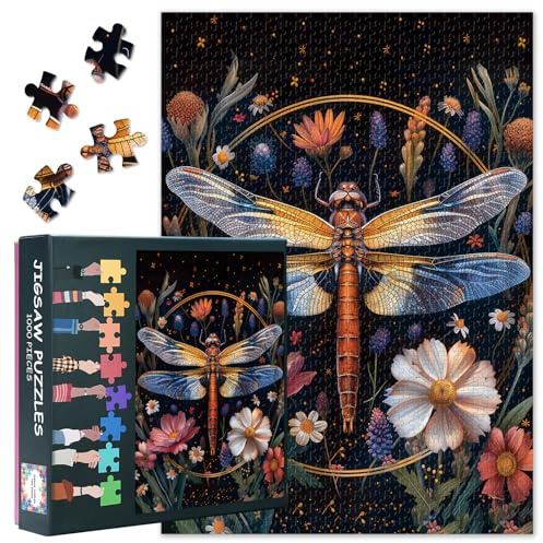 Dragonfly 1000 Teile Puzzle Erwachsene, Puzzles 1000 Teile Schwierig und herausfordernd Insekten und Blumen, 70 x 50 cm Familien Puzzle Spielabend & Wohnkultur (Botanik Serie)