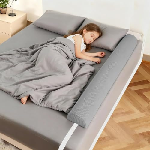 DUJUIKE Bettschutzgitter für Kleinkinder, Bettumrandung für Baby ältere Menschen, Bettgitter aus Schaumstoff, Sicherheitsbettgitter für Kleinkinder, Bequeme Bettbarriere (Hellgrau, 2-Pack (132cm))