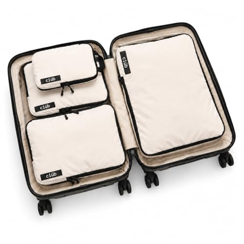 ciúb Compression Packing Cubes 4 Set Premium Double Zip, Fit 40% More in Your Luggage, Carry-On & Backpack, Lightweight Water Resistant Travel Accessories, Compressible Suitcase Organiser Bags (Beige)
