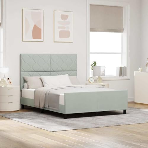 YuuSsea Boxspringbett Hellgrau, 140x200 cm, Samt, Massivholz Kiefer, Verstellbares Kopfteil, Robustes Doppelbett für Schlafzimmer