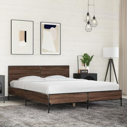 Tonture Bettgestell Braun Eichen-Optik, 160x200 cm, Holzwerkstoff, Metall, Robustes Schlafzimmer Möbelstück für erholsamen Schlaf, langlebiges Bett