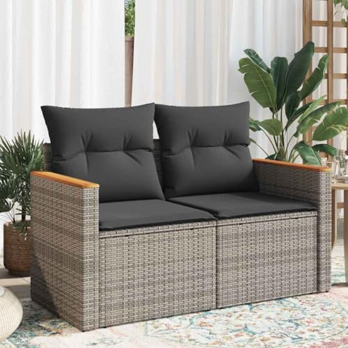 Mandloder Gartensofa 2-Sitzer Grau Poly Rattan, UV-beständig, mit Stauraum, wasserfestem Beutel, abnehmbaren Kissenbezügen, für Terrasse, Balkon, Garten, Outdoor Patio Furniture Set
