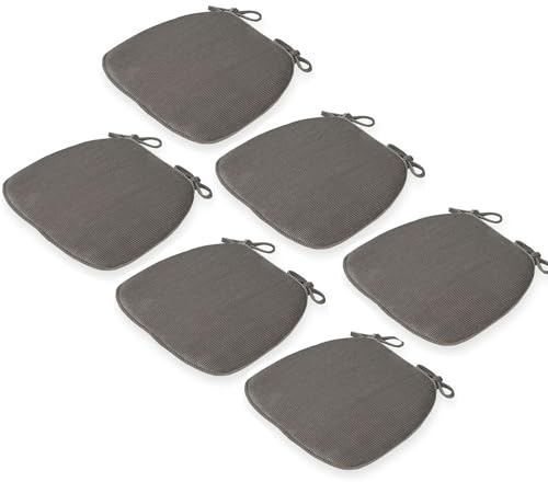 Generisch Sitzkissen Halbrund Waschbares Stuhlkissen Cord 43x41x35cm mit Rutschfester Unterseite & Bindebändern Stuhlauflage für Gartenstuhl, Esszimmerstuhl oder Bürostuhl,Grau,6PCS