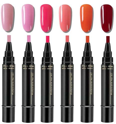 6Pcs Gel Nail Polish Pens - Pink Red Nude Gel Nail Pens Polish Set - Quick Dry Nail Varnish Pens - No Need Base Coat Nail Art Pens for DIY Salon UV Lamp Required