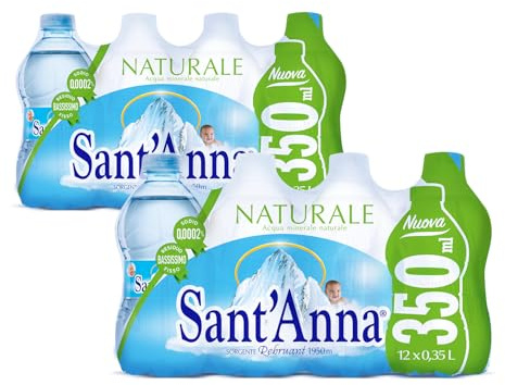Acqua Sant'Anna Pack 0,35L Naturale | bottiglie formato da borsetta | Acqua Minerale Naturale Oligominerale Minimamente mineralizzata | Bottiglie di Plastica 100% Riciclabile (2, Pack 24 bottiglie)