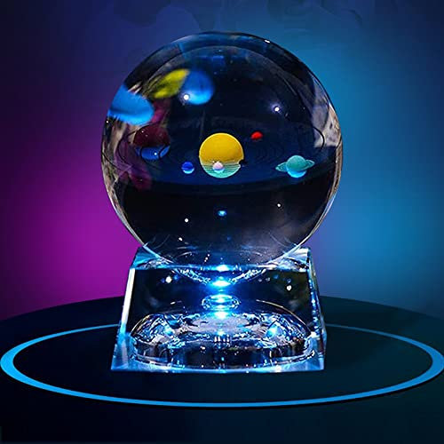 Solar Sistema Bola Cristal - Bola de cristall con la Base de la lámpara del LED, Claro 80mm Cristal Solar Sistema para decoración del hogar,Decoracion Oficina