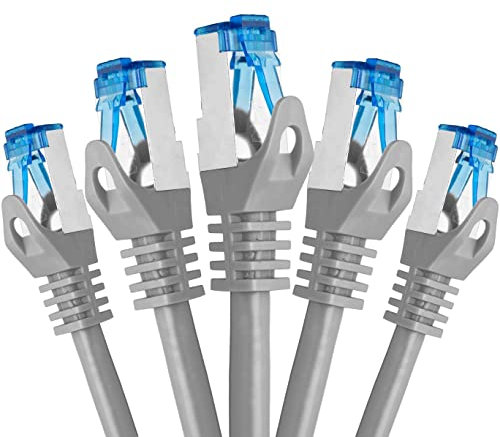 BIGtec Cable Ethernet CAT 7 5 piezas - 3m Cable de Red Ethernet gris cable de conexión Cable LAN RJ45 CAT7 Cable patch