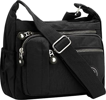 YYW Lässige Umhängetasche für Damen, mit mehreren Taschen, Reisetasche, Kuriertasche, Handtasche für Shopping, Wandern, den täglichen Gebrauch, Schwarz , Einheitsgröße