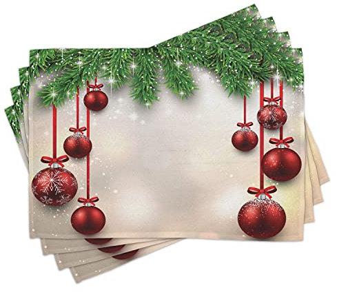 ABAKUHAUS Weihnachten Platzmatten, Red Ball Ribbons, Waschbare Stoff Esszimmer Küche Tischdekorations Digitaldruck, Rotgrün