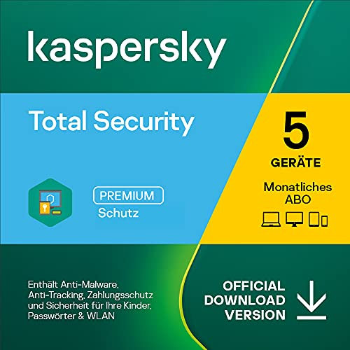 Kaspersky Total Security 2023 | 5 Geräte | Monatliches Abo | Windows/Mac/Android | Aktivierungscode per Email