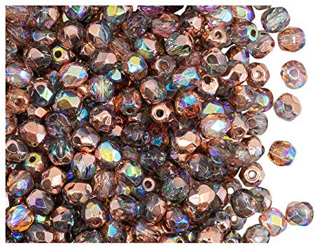 600 Stück Tschechische Facettierten Glasperlen, Fire-Polished, Rund 4 mm, Crystal Copper Rainbow