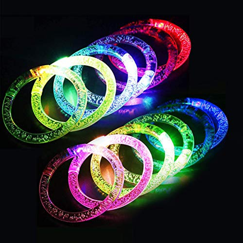 Vockvic 12 Pcs Bracelet Clignotant, Multicolore LED Bracelet Clignotant Bracelets,Bracelets Réutilisables Tubes Lumineux Coloré en Acrylique pour Concert Décoration Anniversaire Halloween Noël Partie