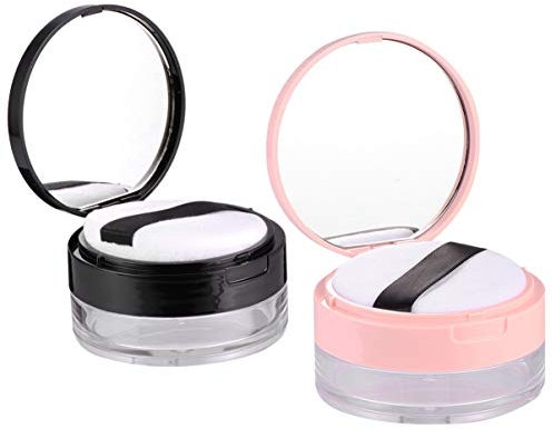 SOLUSTRE 2 STK Puderdose Leer mit Quaste 20g Dose mit Puderschwamm Tragbar Gesicht Körper Puder Dose Hause Reise Schwarz Rosa Aufbewahrungsbehälter