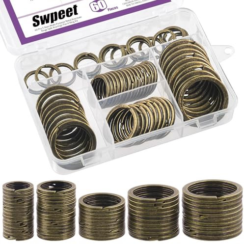Swpeet 60 Pcs Bronze Assorted Mehrzweck-Metall-Schlüsselanhänger Ringe Split Keyrings Flach O Ring für Haus Autoschlüssel Anhänge Schlüssel Anhänger - 20mm, 25mm, 30mm, 35 mm, 38 mm