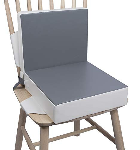 Kalawen 2-Piece Set Waterproof Booster Seat for Dining Chair, PU Washable 2 Straps Safety Buckle Toddler Booster Seat - Gray