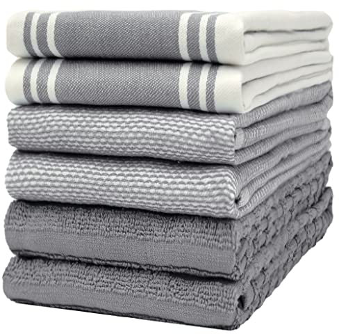 Bumble Towels Toallas de Cocina (20 x 28 Pulgadas, 50 x 70 cm, Paquete de 6) – Toallas de Mano Grandes de algodón – Toalla Plana y de Rizo a Rayas Vintage – Juego de paños de Cocina Altamente