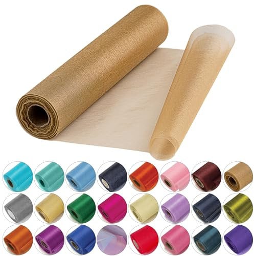 Trimming Shop Organza-Rolle, 25 m x 29 cm, schneetransparenter Glitzerstoff, Elegantes Dekotuch für Stuhlschleife, Tischläufer, Hochzeitslocation, Partydekoration, Champagner