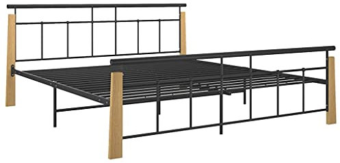 vidaXL Eichenholz Massiv Bettgestell Bett Schlafzimmerbett Metallbett Doppelbett Bettrahmen mit Lattenrost Ehebett Schlafzimmermöbel Metall 180x200cm
