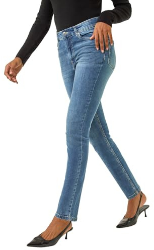 Roman Originals Mom Jeans for Women UK - Ladies Slim Leg Denim Trousers Stretch Cotton Smart Casual Pull On Straight Skinny Slim Fit Regular Cut & Curve Plus Sizes 29' - Indigo - Size 14