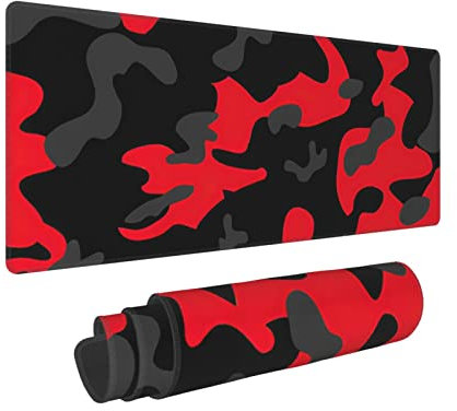 Black and Red Gaming Mouse Pad XL Camouflage Camo Extended Big Large Desk Mat Non-Slip Rubber Base Stitched Edge Long Keyboard Mousepad for PC Computer Laptop,31.5×11.8 in