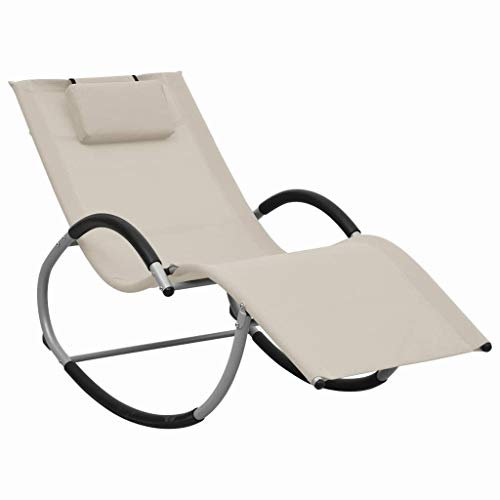 Mogou Sonnenliege mit Auflage, Gartenliege, Liegestuhl, Sonnenstuhl, Sonneninsel Outdoor, Liegen, Gartenmöbel, Bäderliege, Relaxliege,Creme Textilene
