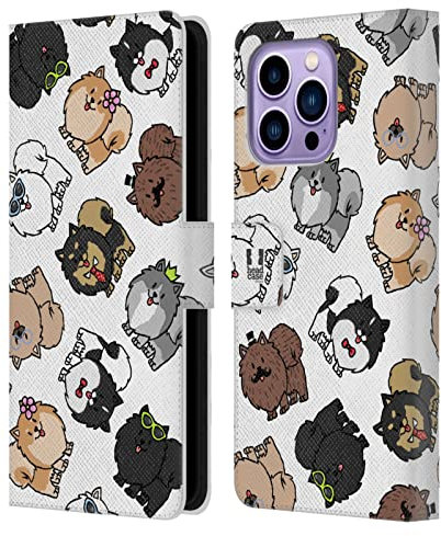 Head Case Designs Pomeranian Razze di Cani Pattern Custodia Portafoglio in Pelle Compatibile con Apple iPhone 14 PRO Max